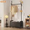 Perchero de pie estilo vintage, Estante de almacenamiento de ropa para dormitorio, Estante integrado para pernoctar en casa móvil/dormitorio