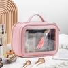 Bolsa de Cosméticos de PVC Empalmado PU de Gama Alta Transfronteriza Bolso de Gran Capacidad Bolso de Cuero para Artículos de Tocador Bolso para Productos de Cuidado de la Piel