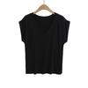 Cl2569-25 Estilo Coreano Original Relajado Cuello V Hombro Inclinado Hombro Descubierto Manga Corta Suelto Deseo Puro Casual Versátil Camiseta