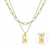 Collar Transfronterizo Europeo y Americano de Oro 18K de 6 mm con 26 Letras de Doble Capa Colgante Rectangular de Acero de Titanio Acero Inoxidable Venta al por Mayor