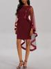 Vestido de malha transpassado europeu e americano para comércio exterior, moda, gola redonda, temperamento, cor sólida, xale, vestido de tamanho grande, vestido, à vista