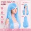 Pelucas europeas y americanas de 80 cm, flequillo largo de colores, cabello largo y liso, pelucas de cosplay de anime, extensiones de cabello de fibra sintética de alta temperatura