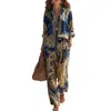 Sitio Web Independiente de Comercio Exterior Transfronterizo Europeo y Americano Nuevo Conjunto de Dos Piezas de Camisa de Manga Larga Estampada y Pantalones de Pierna Ancha para Mujer, Conjunto Casual de Moda