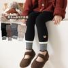 Pantalones de niño al por mayor otoño e invierno nuevos versión coreana con puño a rayas oso pantalones para niña forro polar grueso mallas para usar en exteriores