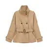 Ropa de Mujer INS Europa Transfronteriza Otoño Chaqueta Corta de Manga Larga con Cinturón de Doble Botonadura Chaqueta Cortavientos