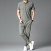 Traje de manga corta sin rastro de seda de hielo para hombre, de verano, para jóvenes y de mediana edad, de alta calidad, informal, de negocios, camisa polo, pantalones, conjunto de dos piezas
