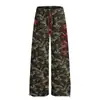 Calça Jeans Casual Reto Camuflado com Strass Estilo Retrô Americano para Mulheres Outono 2025 Novo Solta Tendência Hip-Hop Calça de Perna Larga