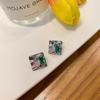 Pendientes de aguja de plata con diamantes irregulares y cuadrados, diseño femenino, pendientes coreanos Joker, joyería vintage francesa al por mayor