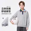 Moletom gola polo direto da fábrica para meninas, novo modelo primavera e outono, contraste de quatro cores, gola dupla virada, top de manga longa estilo universitário