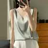 Camisola de Satén en Stock Nueva Moda Femenina Primavera/Verano 2026 Corte Ajustado Cuello en V Estilo Corto con Tirantes Anchos Camisola Interior Camiseta sin Mangas