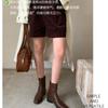 Botines Originales de Tacón Grueso Estilo Francés Retro Británico Marrones con Punta Cuadrada, Botas Adelgazantes para Mujer, Modelo Nuevo para Otoño e Invierno 2025