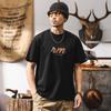 Camiseta de Peso Pesado de Hilo Doble de 32 Hilos Retro Americana para Hombre de Verano de Manga Corta a la Moda con Estampado de Letras Top de Media Manga para Hombre Gris Oscuro