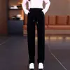 Pantalones deportivos negros de tiro alto, corte slim recto, para mujer, con cordón, caída fluida, estilizan, nuevos para primavera/otoño, casuales, de largo hasta el suelo
