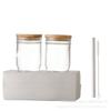Vaso para helado de Amazon bebida fría jugo Vaso para agua de coche de doble sección vaso con pajita bambú Vaso Mason con tapa