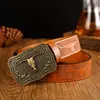 Cinto masculino estampado western fivela grande padrão cabeça de boi cinto vintage cinto durável cinto em relevo