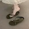 Chuyuji Sandalias de Chancla con Tacón Grueso Color Nude Elegantes con Tira para el Dedo del Pie Calzado para Mujer 2026 Verano Sandalias de Exterior Estilo Vacacional