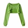 Blusa Top Holgada de Primavera con Ombligo Descubierto de Manga Larga Color Sólido Simple Frente Irregular Corto Atrás Largo Cintura Alta Súper Corto Suéter para Mujer
