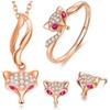 Novo estilo coreano terno de raposa incrustado brincos de zircônia corindo vermelho banhado a ouro rosa 18k anel pingente colar