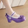 Nuevos Zapatos de Caramelo, Encaje Dulce con Volantes de Lazo, Zapatos de Moda de Princesa, Hebilla Tacón Medio Zapatos de Comercio Exterior