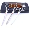 Tijeras de belleza para mascotas de 7.0 pulgadas color negro galvanizado 5 dientes de corte recto tijeras de corte curvo tijeras de hueso de pescado peine de fila en stock