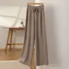 Pantalones de punto de pierna ancha estilo nuevo 2024 transfronterizos para mujer, otoño e invierno, nuevos de cintura alta, costura central, fluidos, de pierna recta extendida, hasta el suelo