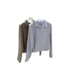 Camisa Rayada Azul/Marrón, Top Corto Ajustado, Color Café, Directo de la Fábrica de Origen, Mezcla de Algodón sin Elasticidad