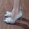 Zapatos de Cristal Franceses 2026 Primavera y Otoño Nuevos Zapatos de Boda Lazo de Pedrería Punta Fina Tacones Altos para Dama Zapatos de Tacón de Aguja para Mujer