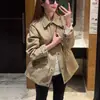 Colección Otoño 2026: Top Versátil de Corte Ajustado, Estilo Simple Coreano, Gabardina para Mujer de Doble Botonadura con Cuello Solapa