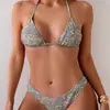 Aliexpress Maiô Estampado Feminino 2026 Fonte Termal Biquíni de Amarrar Biquíni de Praia Roupa de Banho Sexy Novo Estilo Europeu e Americano