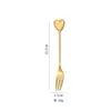 Cuchara y tenedor de postre de acero inoxidable en forma de corazón, cuchara para remover café y miel, alto valor estético, cuchara y tenedor de té de la tarde color dorado, tenedor de frutas