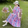 Vestido de Nuevo Estilo 2026 para Mujer, Verano de Manga Corta, Elegante Vestido Largo Holgado Adelgazante para Vacaciones en la Playa, Transfronterizo