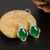 Brincos Verdes de Calcedônia Estilo Étnico Vintage Zircônia Microincrustada Feminina Gancho de Orelha de Ágata Verde Longo para Presente de Aniversário de Namorada
