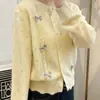 Nuevo cárdigan de punto para primavera y otoño, abrigo suéter para mujer, suéter lindo estilo universitario con lazo y ribete de encaje para mujer