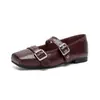 Zapatos Mary Jane Weiwei Lady 9225-3 de Punta Cuadrada Retro con Doble Hebilla y Falda, Zapatos Planos de Tacón Bajo para Mujer