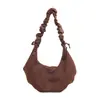 Bolsa de Ombro Vintage de Nicho, Bolsa Nuvem Plissada Lisa com Cordão, Moda de Alto Valor, Ombro Único, Transversal, Bolsa Bolinho