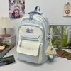 Mochila Casual Estilo College Refrescante com Bloqueio de Cores Azul e Branco Sal Marinho para Alunos do 3º ao 6º Ano para Aula, Viagem e Armazenamento