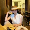 Estilo Old Money Chapéu de Palha Retrô de Topo Plano Feminino Verão Praia Litoral Férias Chapéu Protetor Solar Chapéu de Palha Estilo Britânico