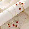 Conjunto de Joias de Trevo de Cinco Folhas Mais Vendido Transfronteiriço para Mulheres, Colar Simples de Flor da Sorte Esmaltada, Conjunto Versátil de 5 Peças com Pulseira e Brincos
