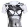 Top Corto Sexy con Estampado de Cuerpo Humano 3D para Mujer Disfraz Callejero Moda Manga Corta Camiseta de Disfraz Callejero para Club