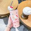 Taza de café de gran capacidad Hello Kitty, taza de oficina, taza con popote, vaso termo, popote para beber directamente, doble uso