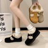 Sapatos femininos vintage all-match com forro de lã para outono e inverno de 2024, novos sapatos baixos para deslocamento, Birkenan, fora de moda, antiderrapantes de algodão