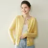 26 Otoño Invierno Nuevo Suéter de Cachemira Cárdigan para Mujer Cuello Redondo Color Sólido Versátil Suéter de Cachemira de Cabra Tejido Prendas de Abrigo Top Holgado
