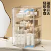 Caja de almacenamiento de cosméticos a prueba de polvo, estante acrílico transparente de escritorio para tocador de productos de cuidado de la piel, caja de almacenamiento de gran capacidad