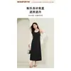 Vestido de tirantes francés, Verano de alto temperamento, Falda grande simple, Ajuste ceñido, Falda versátil plisada de longitud media