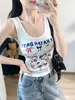 Atuendo de Chica Dopamina: Camiseta sin mangas con estampado de dibujos animados para mujer, ajuste slim de verano, top corto que revela el ombligo, estilo 'hot girl'