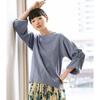 Japonés y Coreano en stock Nuevo Producto 2024 Verano Japonés Color Sólido Cuello Redondo Pulóver Manga Campana Top Camiseta para Mujer