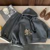 Conjunto de Veludo Infantil Inverno Novo Estilo Meninos com Capuz Estampa de Desenho Meninas Outono e Inverno Casual e Moderno Conjunto de Duas Peças