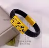 Pulseira Ouro Areia, Cordão de Couro Preto Tecido à Mão em Forma de Dragão, Marca Tigre, Cruz Wanhua, Pulseira Cabeça de Buda, Estilo Masculino, Alta Resistência à Cor