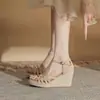 Sandálias Plataforma Jingang Shoes Mj90115 para Mulheres 2026 Novo Estilo com Solado Grosso, Bico Aberto, Corda de Cânhamo, Salto Alto, Sapatos Femininos com Solado Grosso