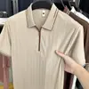 Camisa Polo de Manga Curta para Homens de Meia-Idade e Idosos Verão Novo Manga Meia-Manga Zíper Casual Camiseta Masculina Fina de Seda de Gelo